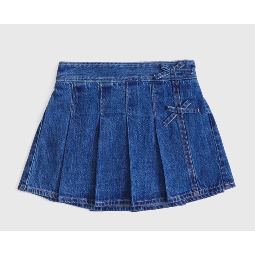 Abercrombie Kids Girls Pleated Wrap Denim Mini Skort Blue Bows Size 11/12